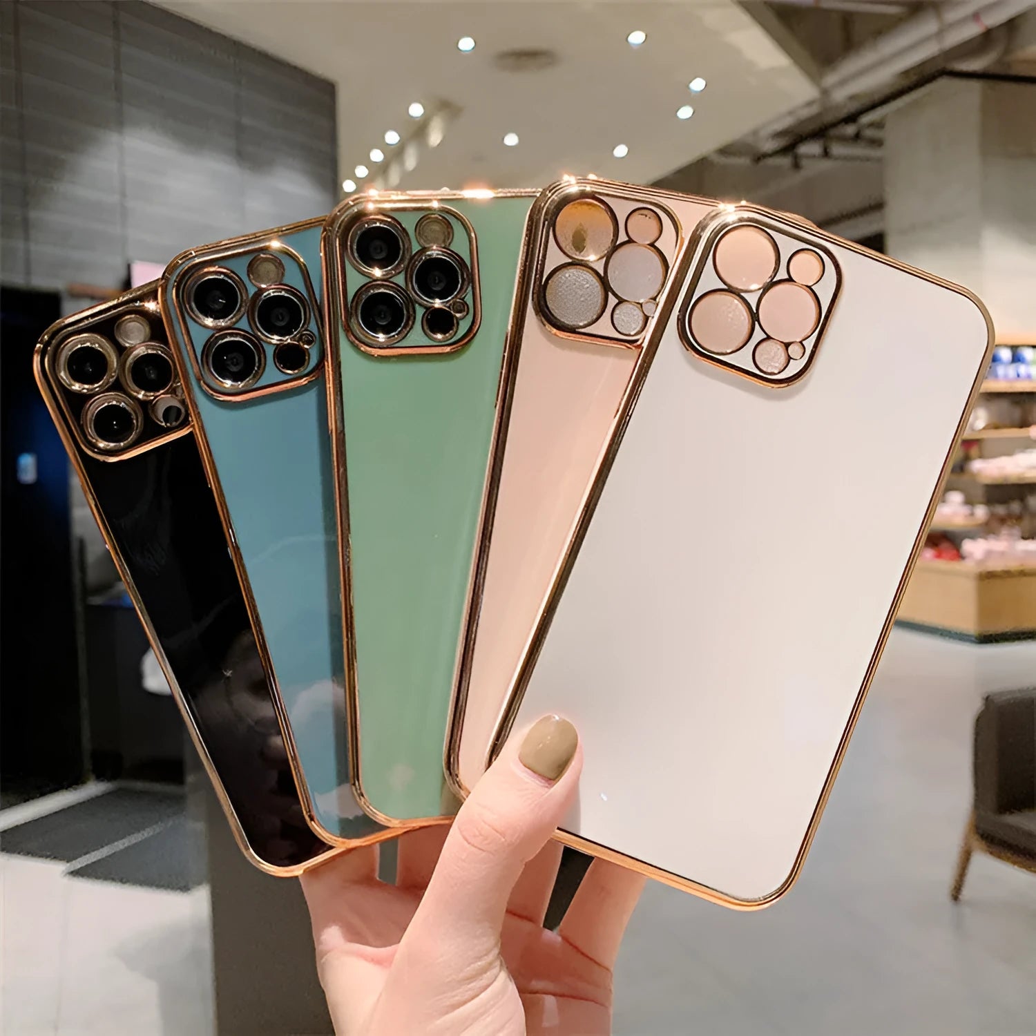 Electroplated luxury phone case for iPhone 13 in solid colour with geometric graffiti design