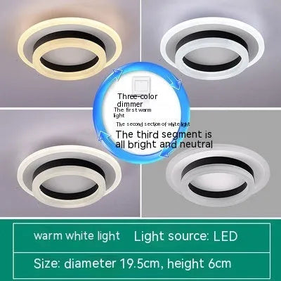Modern simple LED ceiling light in black or gold, round or square shape, for corridors and hallways.