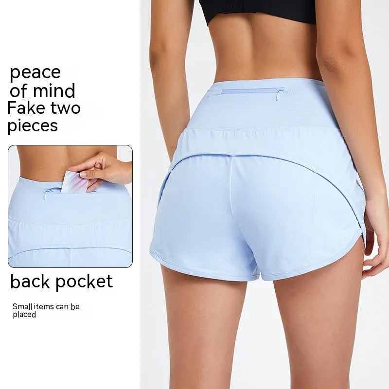 Women's high waist fitness shorts in quick-dry nylon fabric in black, white, or water blue colours