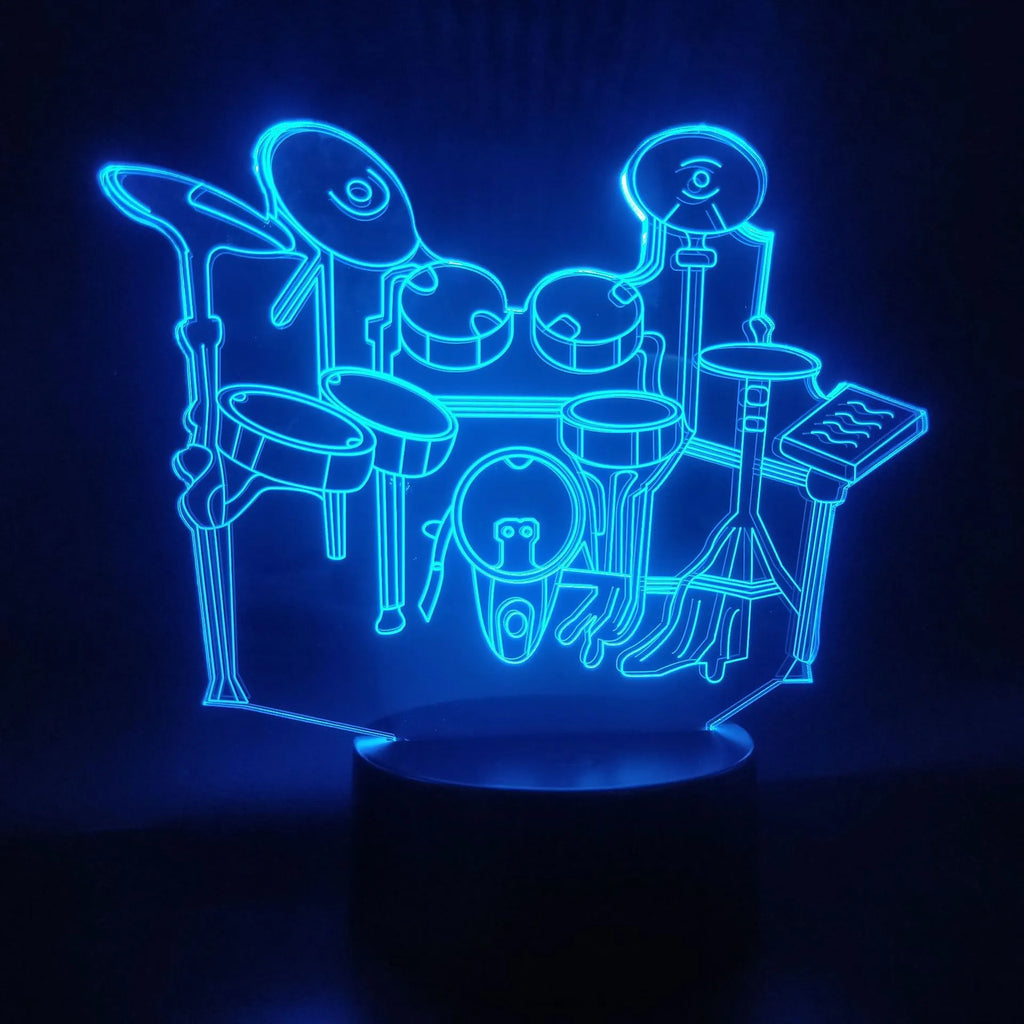 Drum kit shaped 3D LED night light with acrylic panel and ABS base in seven colour options