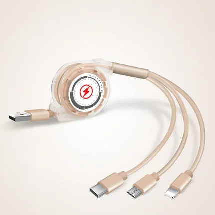 3 in 1 telescopic charging cable with TPE cable and titanium alloy connectors in multiple colours