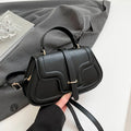 Fashion simple shoulder bag in black, horizontal square PU with sewing thread detail and single strap