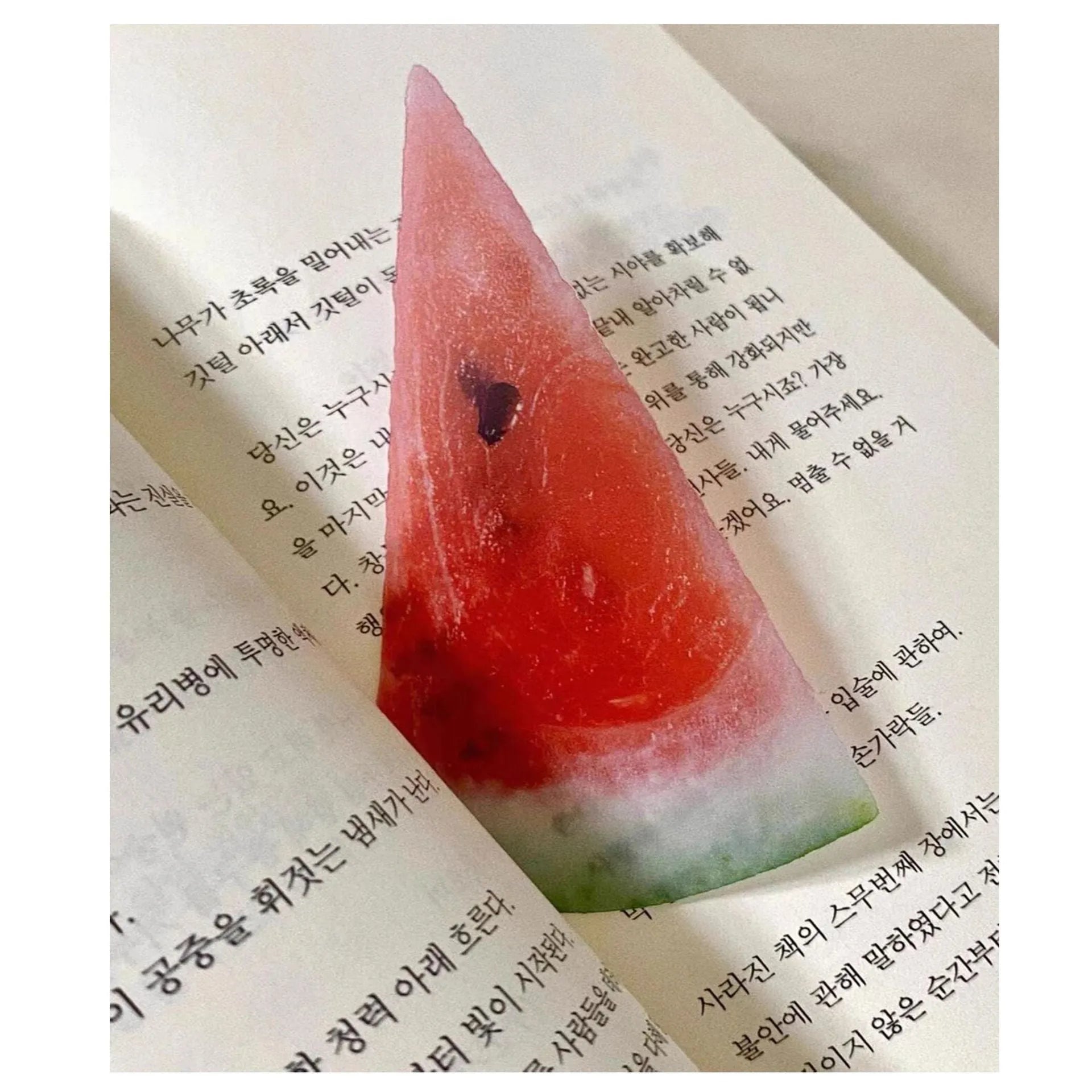 Transparent plastic fruit shaped bookmark with fixed clip, watermelon red colour, 8-10cm size