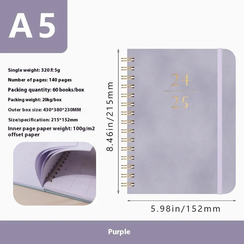 A5 size PU leather notebook with metal coil binding in a choice of solid colours.