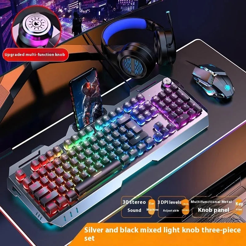 Aluminium alloy mechanical keyboard with backlit keys in gaming dimensions with optional mouse and headset