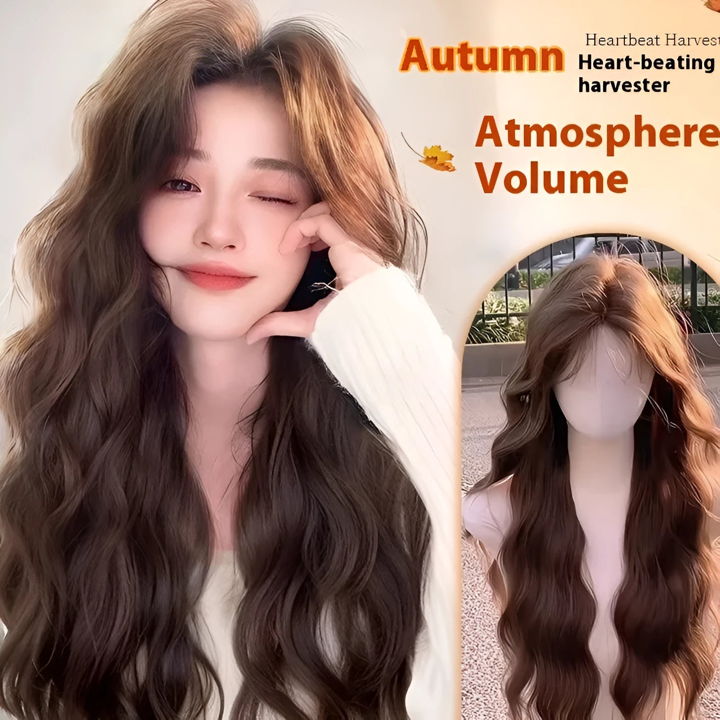 Female full head wig with long curly hair and side bangs in high temperature fibre