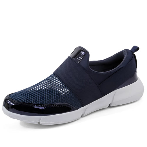 Blue, black, and grey women's lightweight sneakers with mesh lining and low-tube design.