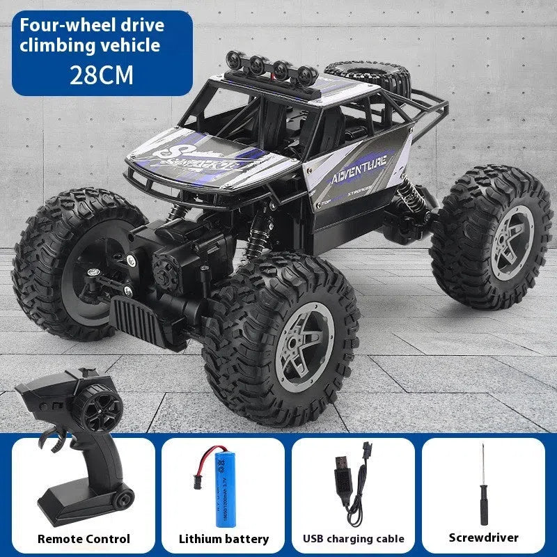 Children's rechargeable four-wheel drive remote control off-road car in fire blue colour with handle controller