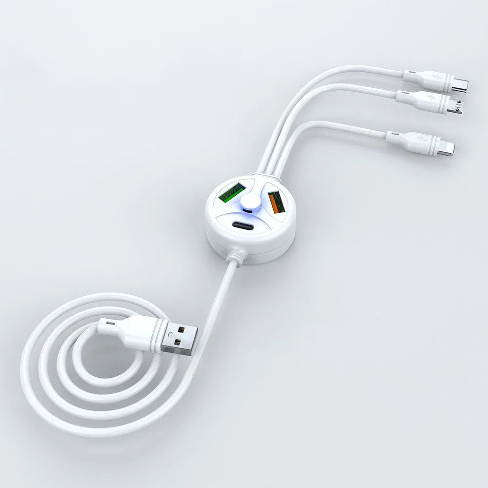 PDPVC mobile phone charging cable with multiple connectors for USB, Micro USB, Mini USB, and TYPE-C ports