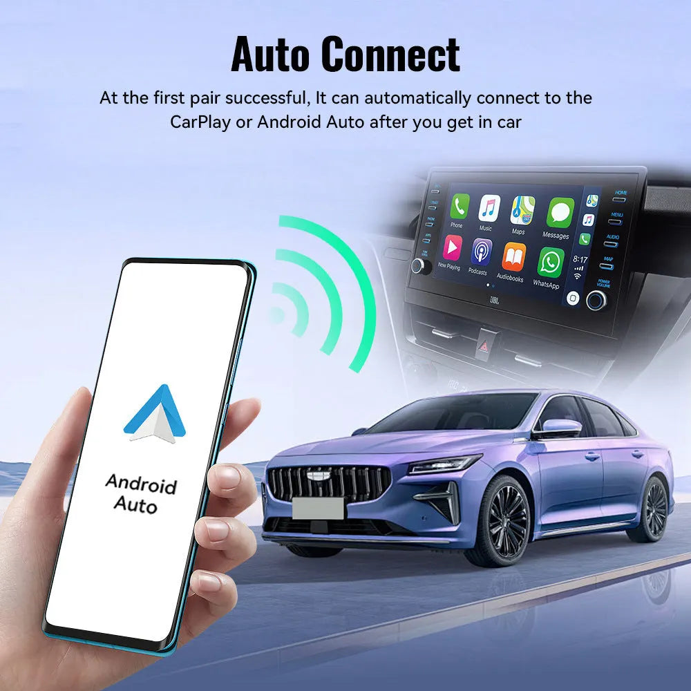 Mini black CarPlay USB wireless data adapter with compact rectangular design