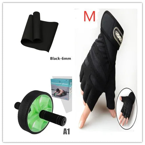 Red EVA fitness yoga mat with rolled black mat beside it, showing thickness options of 4mm and 6mm.