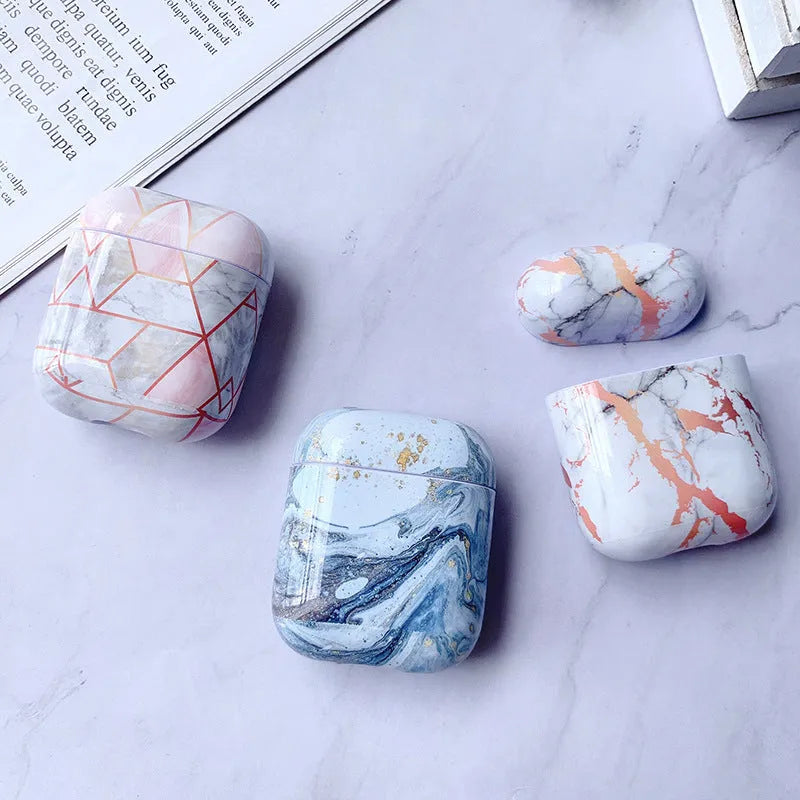 Hard white marble PC protective case for Apple AirPods 1 and AirPods 2 wireless earphones
