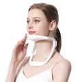 White PP plastic neck brace for cervical spine support shown on a grey background.