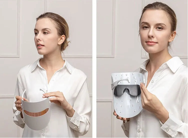 LED light therapy acne beauty mask with red orange blue wavelengths USB powered lightweight design