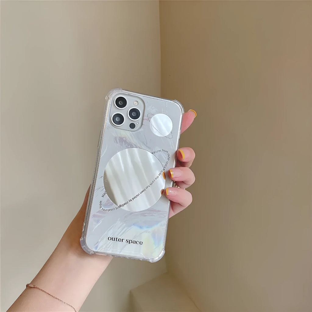 Cool Wind Space Planet mirror phone case in mirror-planet colour with TPU and electroplating for iPhone models