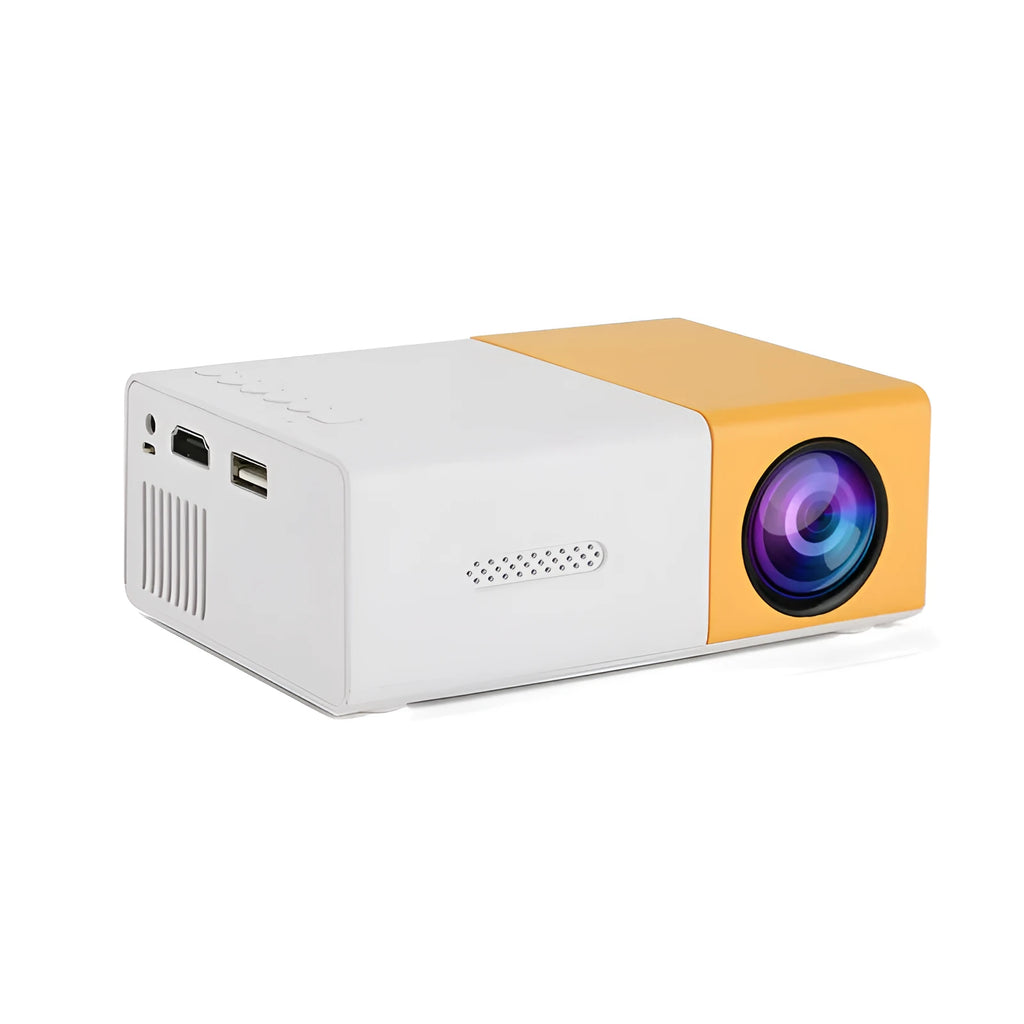 YG300 mini portable projector in yellow with 1080p resolution and 100ANSI brightness for home use