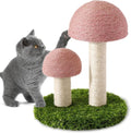 Pink mushroom-shaped cat scratching post with natural sisal caps and pole for kittens and small cats