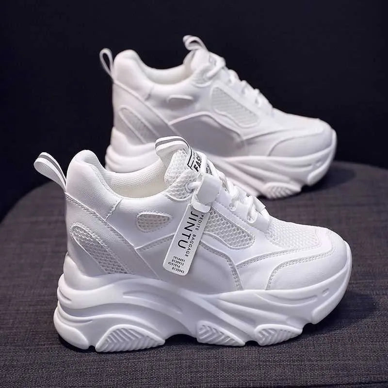 Women's platform casual shoes with mesh upper, hollow-out design, and toe holder style