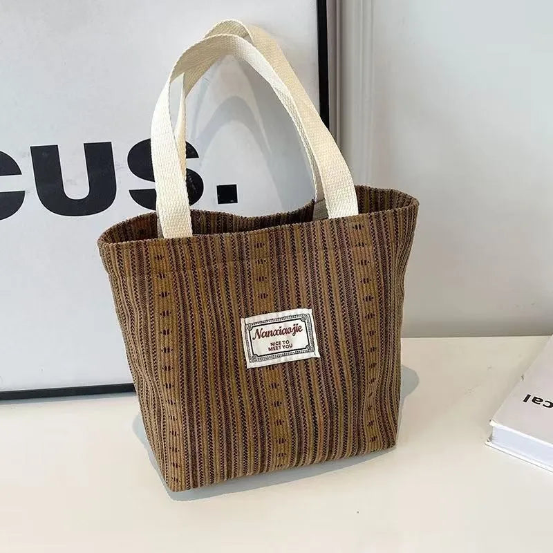 Japanese style large capacity corduroy handbag in ivory white, grey, or dark brown colour