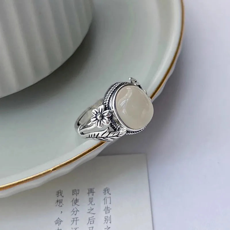 Copper vintage ring with white stone and adjustable U-shaped opening