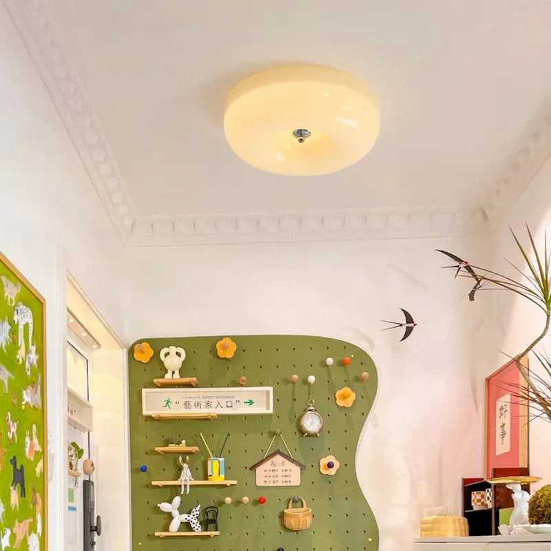 Antique style cream coloured bedroom ceiling lamp with three-colour light adjustment.