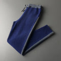 Men's navy blue cashmere blend sports cardigan suit with half turtleneck zipper and matching trousers