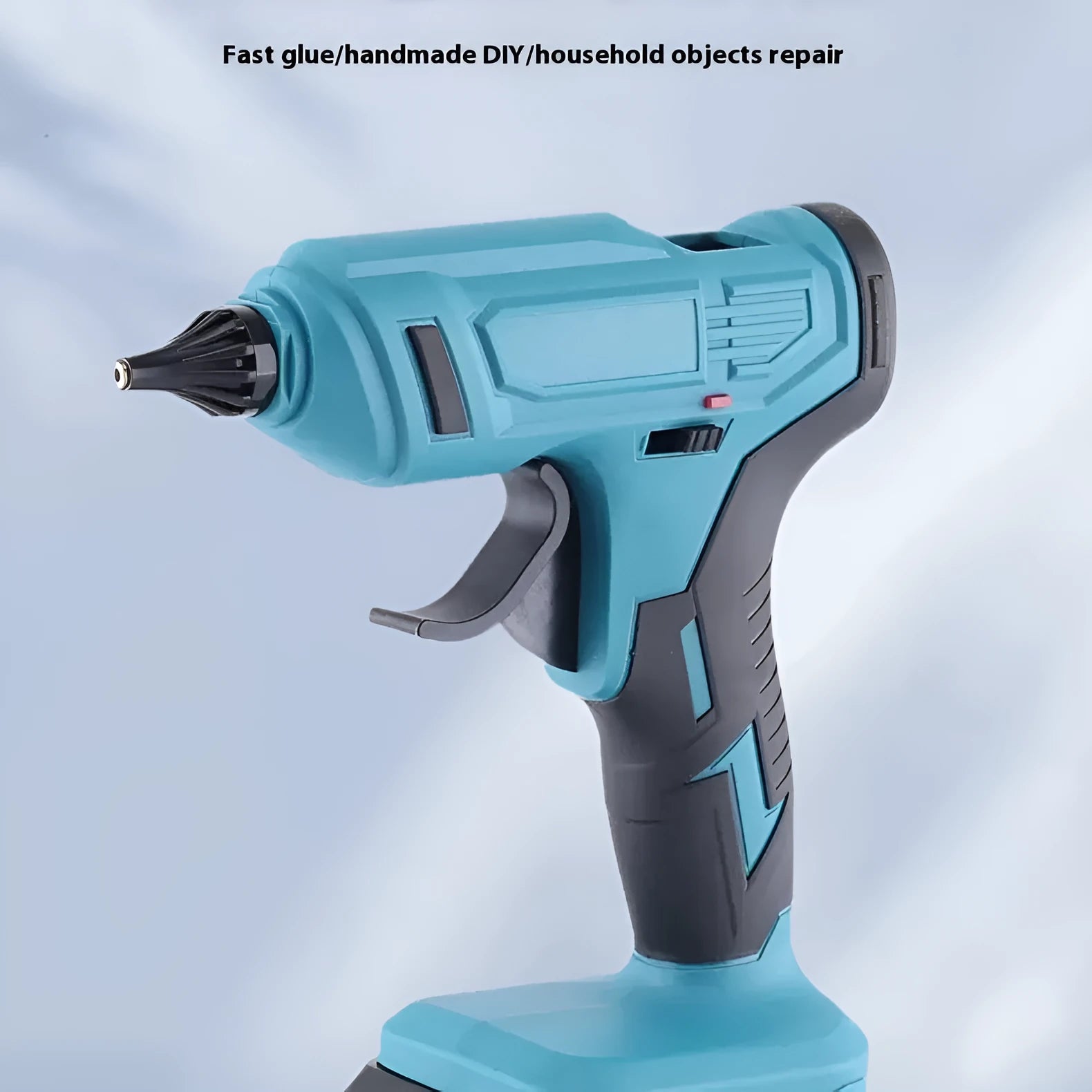 Cordless hot melt glue gun with two lithium batteries and pack of 11mm glue sticks