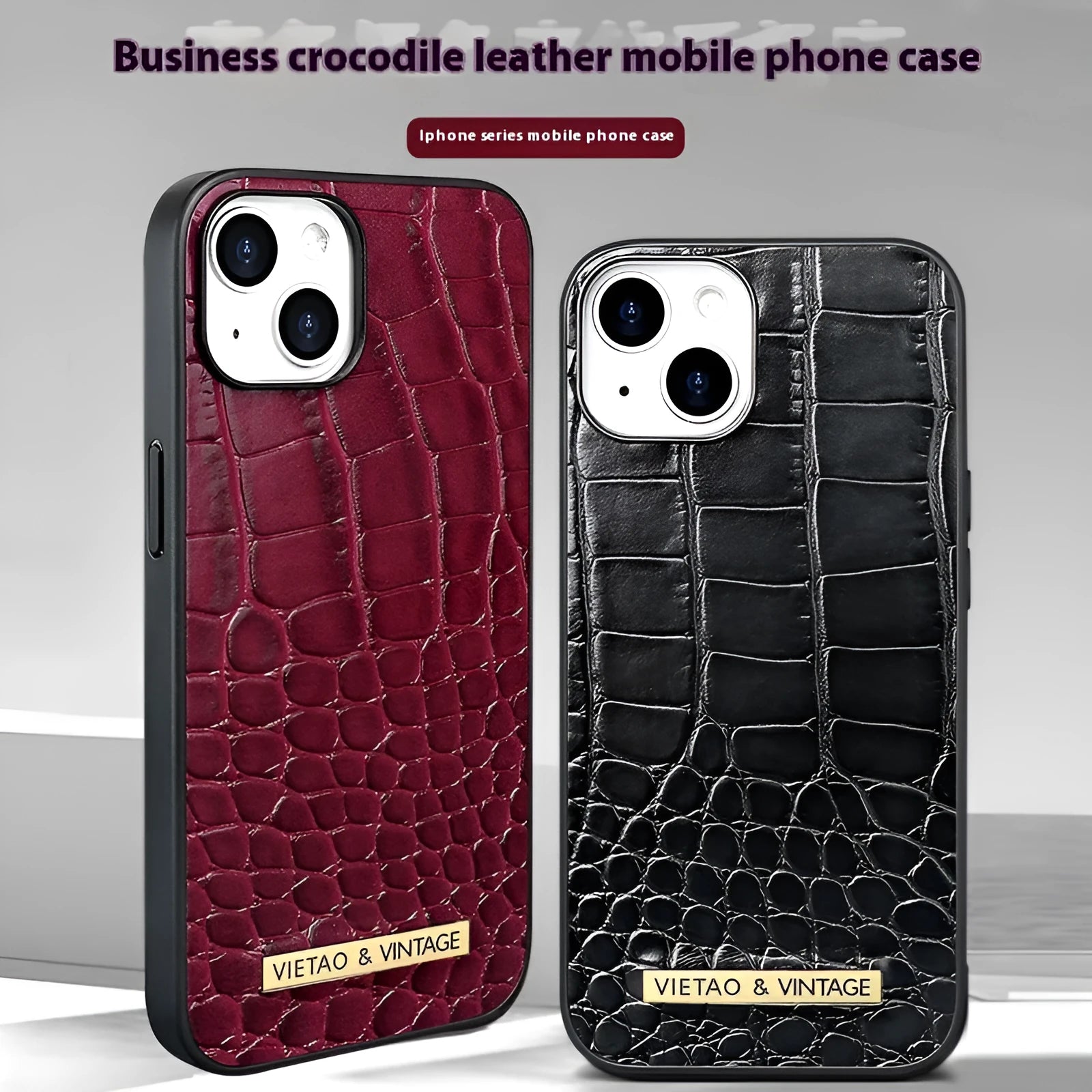 Pattern Patch all-inclusive drop-resistant phone case for Apple iPhone in black with crocodile texture finish