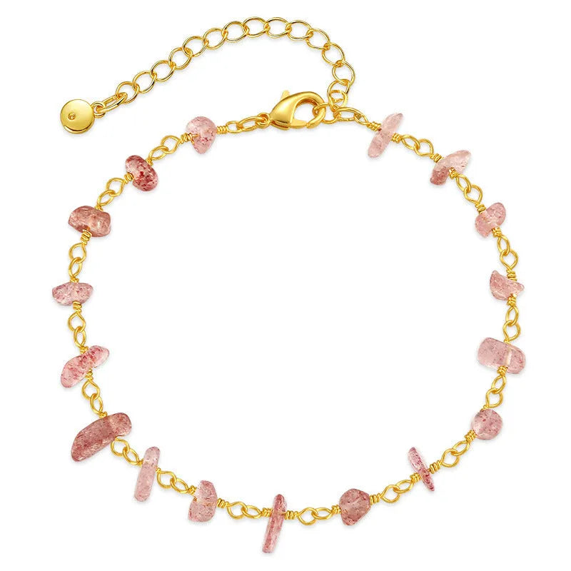 Women's geometric bracelet with irregular natural gravel stones in turquoise blue on 18K gold-plated copper