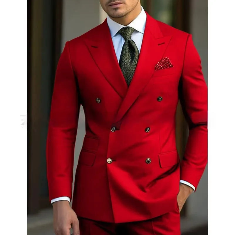 Men's light business style two-piece suit in regular thickness with chemical fibre cotton blend fabric