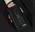 Men's black PU wallet with multiple card slots in casual long 19x10.5x4cm design
