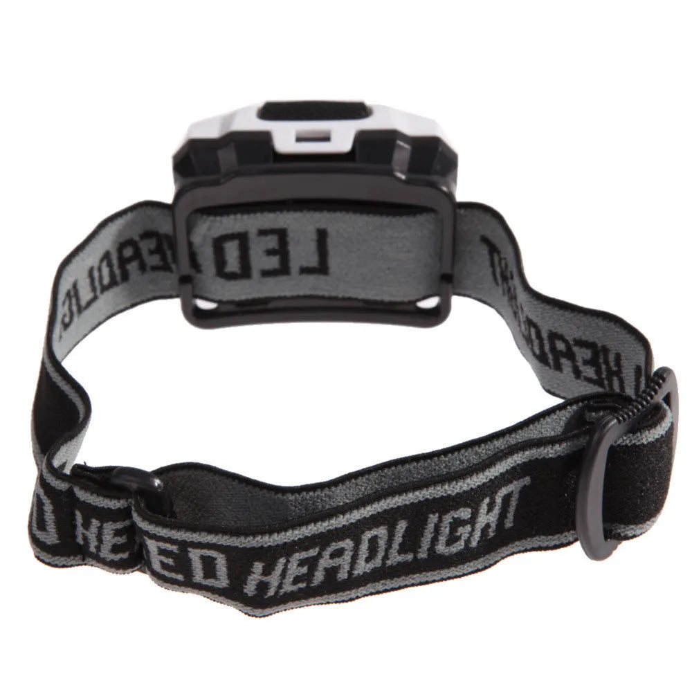 Outdoor head torch with adjustable strap, showing white and red LED lights, in black colour option.