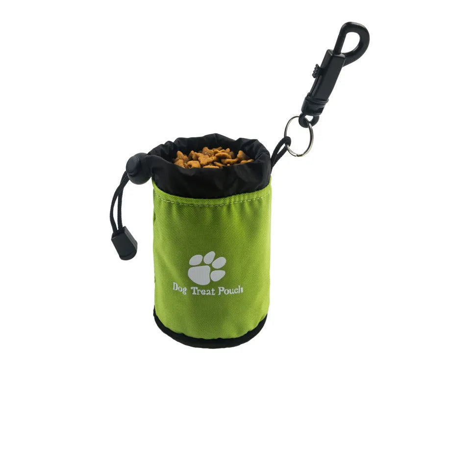 Mini nylon pet training snack bag in solid red, green, black, or blue colour