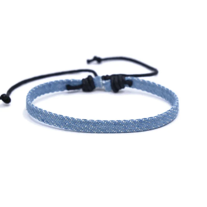 National style denim fabric bracelet carrying strap with mixed material construction