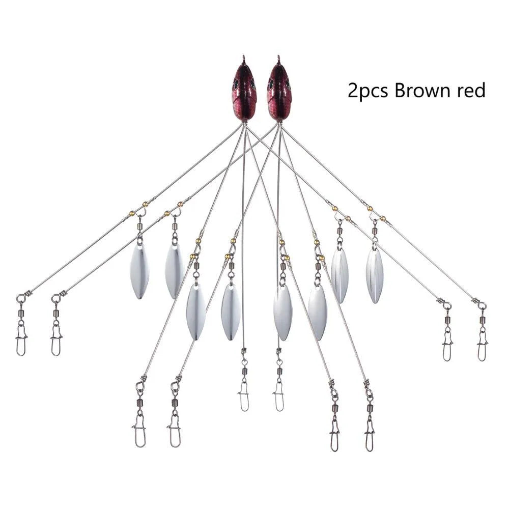 Bassdash umbrella fishing lure rig with 5 swivels and rotating metal sequins in green colour
