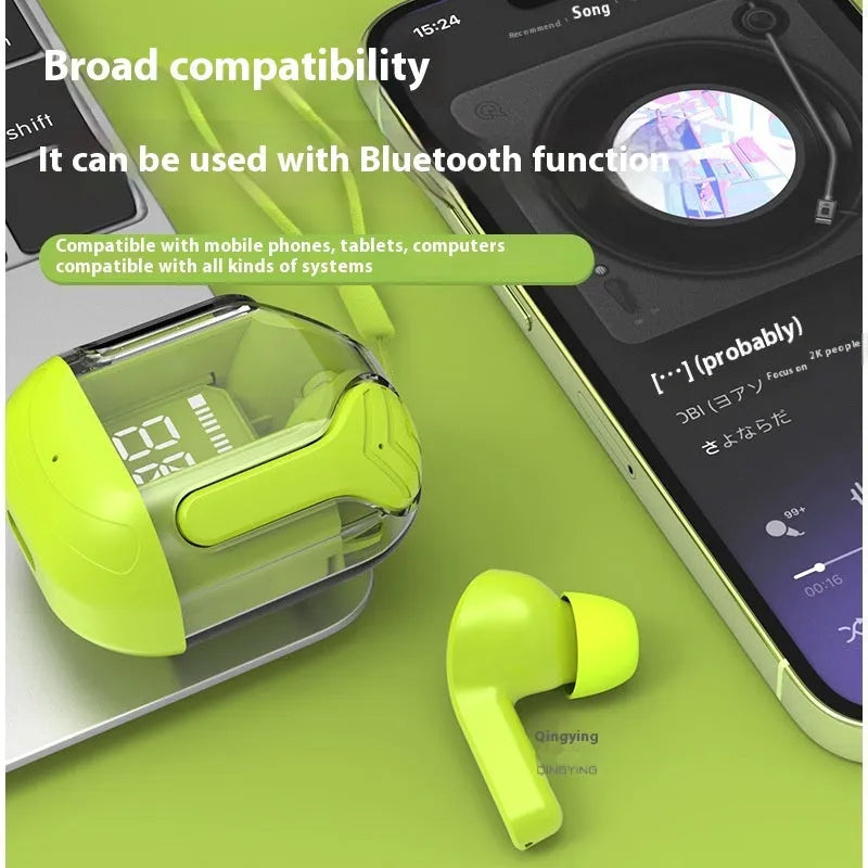 Wireless Bluetooth headset semi-in-ear sports style with transparent digital display black colour