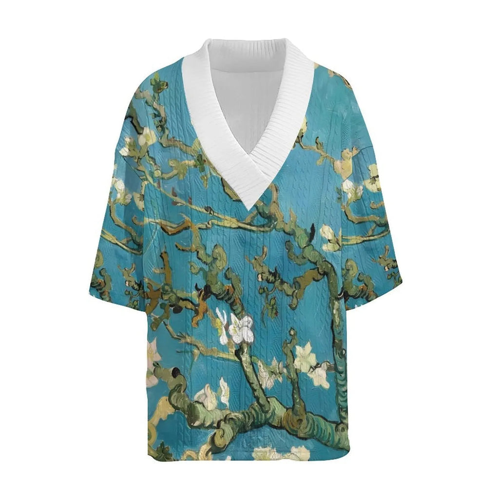 Peacock blue men's 3D printed knitted shorts suit with short-sleeve top on a mannequin