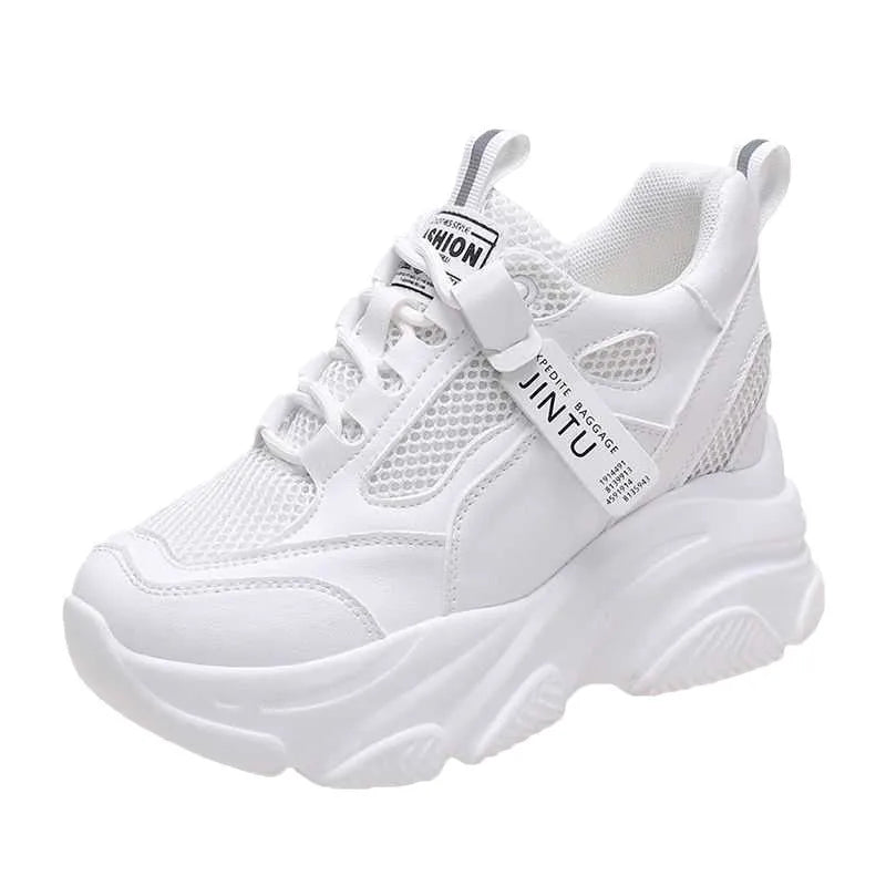 Women's platform casual shoes with mesh upper, hollow-out design, and toe holder style