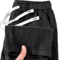 Chinese-style linen trousers with straight cut and drawstring elastic waist in multiple colour options
