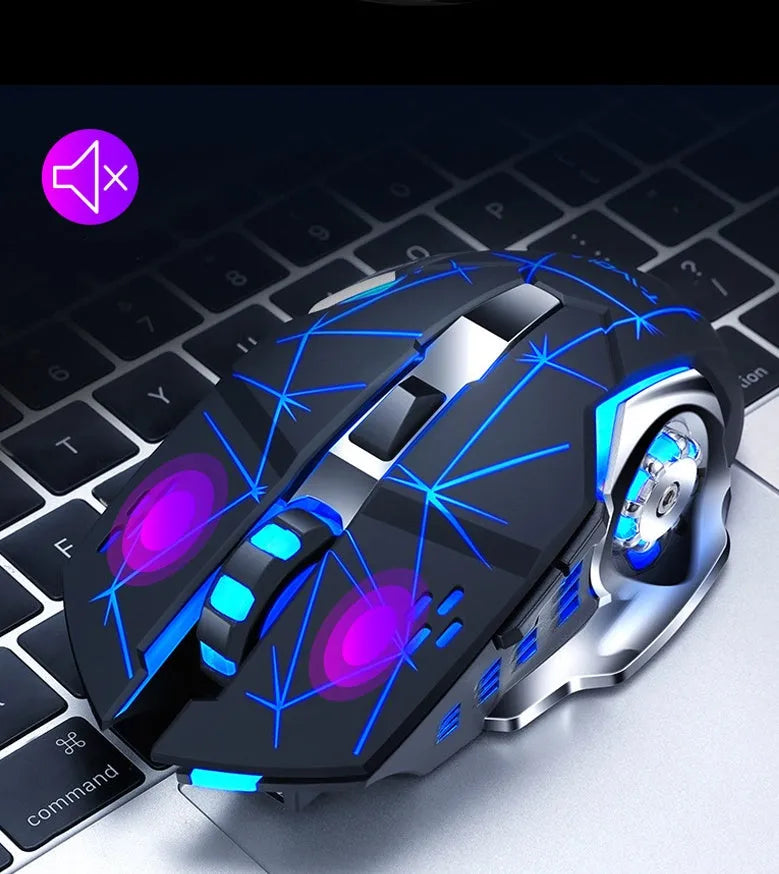 Black and white wireless charging mouse with six buttons and silent click mechanism