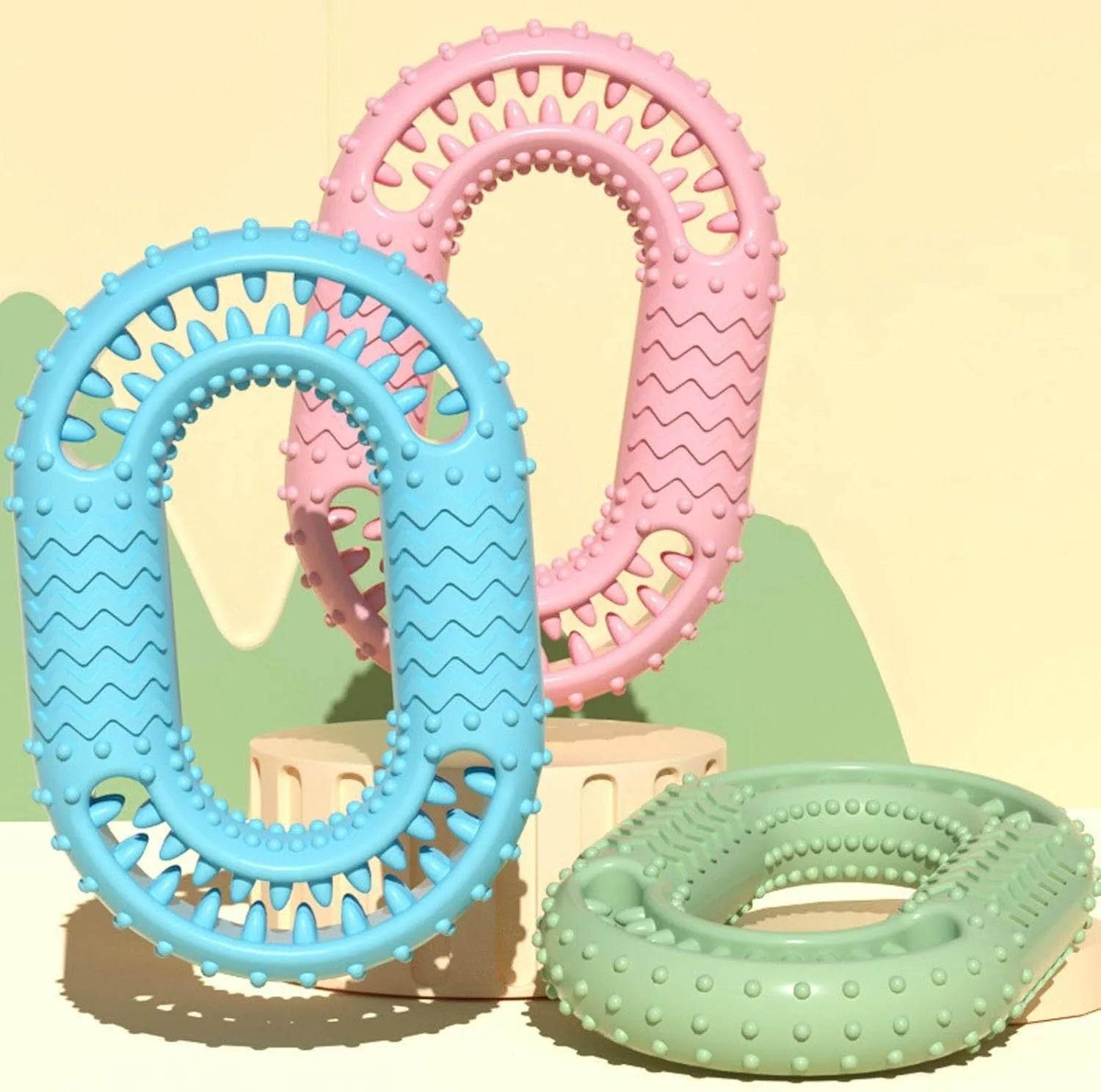 Blue resistant O-ring shaped dog chew toy for aggressive chewers on white background