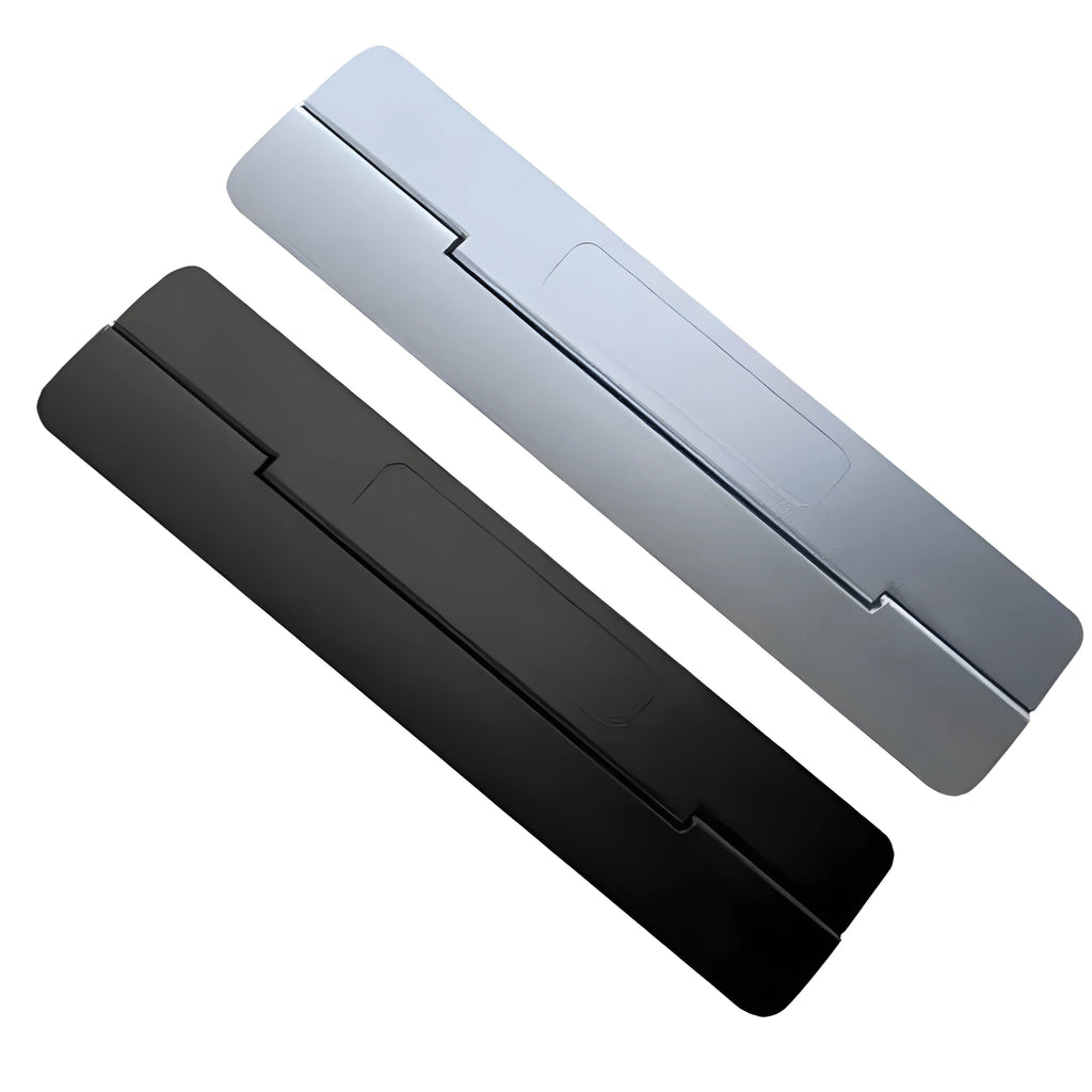 Portable folding notebook cooling bracket in black plastic, measuring 23 x 60.4 cm
