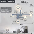 Contracted 6-head wall lamp in black finish, 54W, 96.5cm length, iron and acrylic
