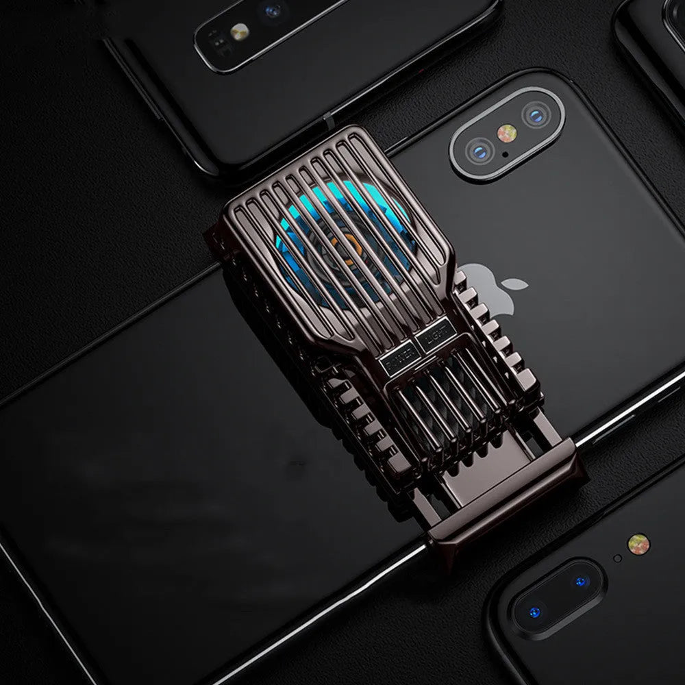 Black mobile phone radiator with adjustable clip for 4-7 inch smartphones showing aluminium heatsink
