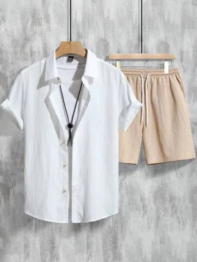 Men's 3D printed Hawaiian shirt and matching shorts casual summer outfit