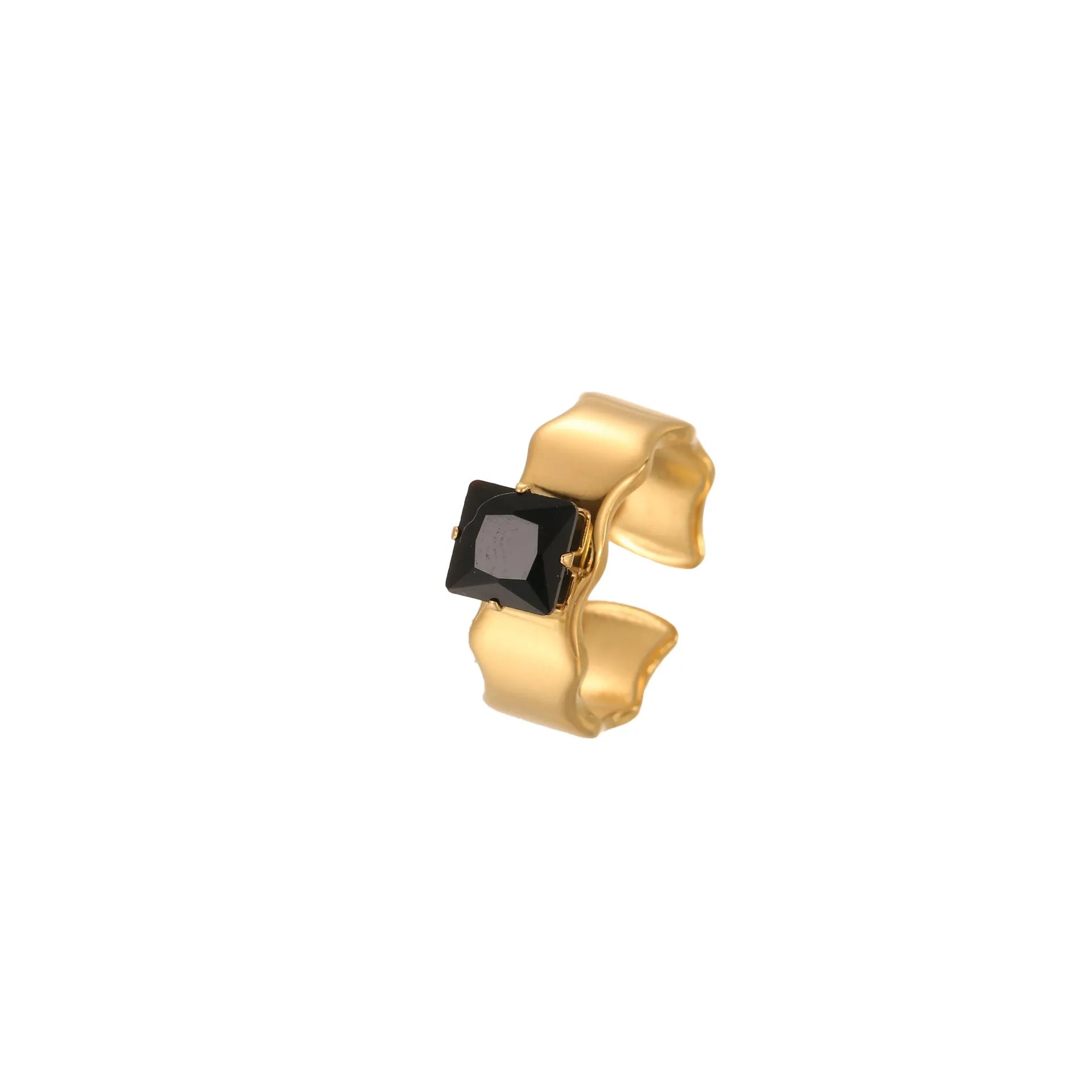 Women's titanium steel geometry ring with zircon stone inlay and open mouth adjustable design