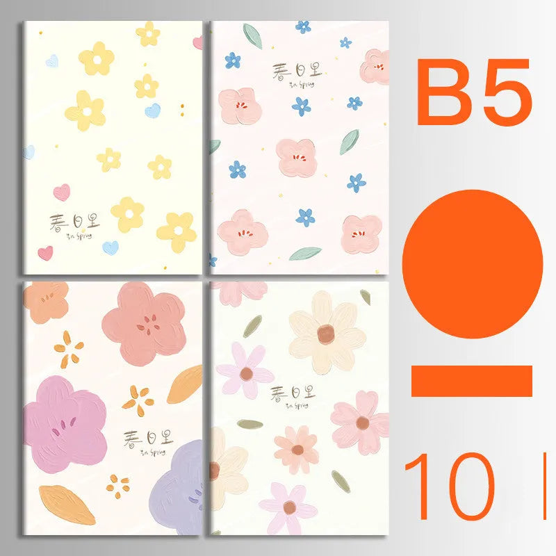 10-pack of kraft paper notebooks with thread binding in A5 and B5 sizes with various cover designs
