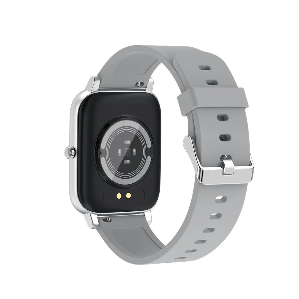H80 smartwatch in black on a wrist, showing a heart rate graph on its 1.69-inch spherical glass screen.