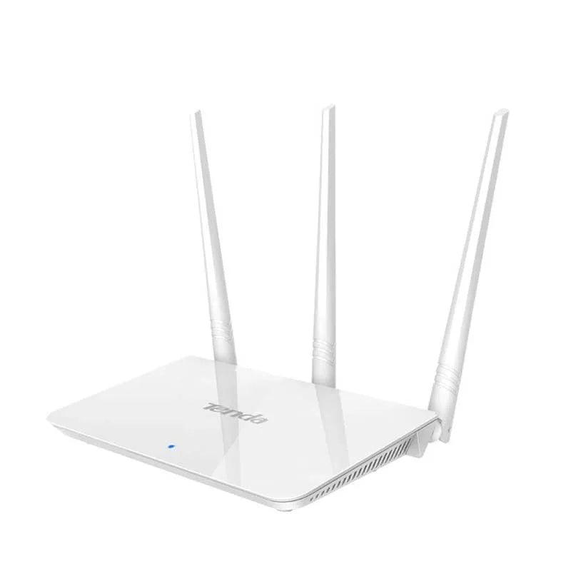 White wireless router with dual-band 2.4GHz and 5GHz support for broadband connections.