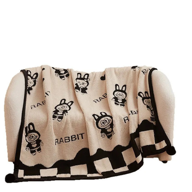 Cationic velvet multifunctional blanket in Panda Ball colour, soft fleece throw for autumn winter